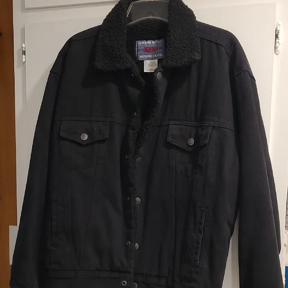 Mens Black Denim Jacket with Sherpa Lining - Picture 1 of 6